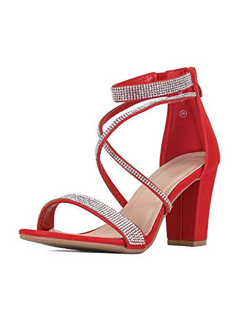 Womens Comfortable Strappy Chunky Block Sandal - Ankle Strap Open Toe Heeled Shoe Sandal