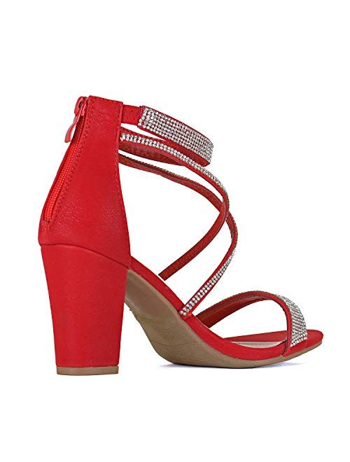 Womens Comfortable Strappy Chunky Block Sandal - Ankle Strap Open Toe Heeled Shoe Sandal