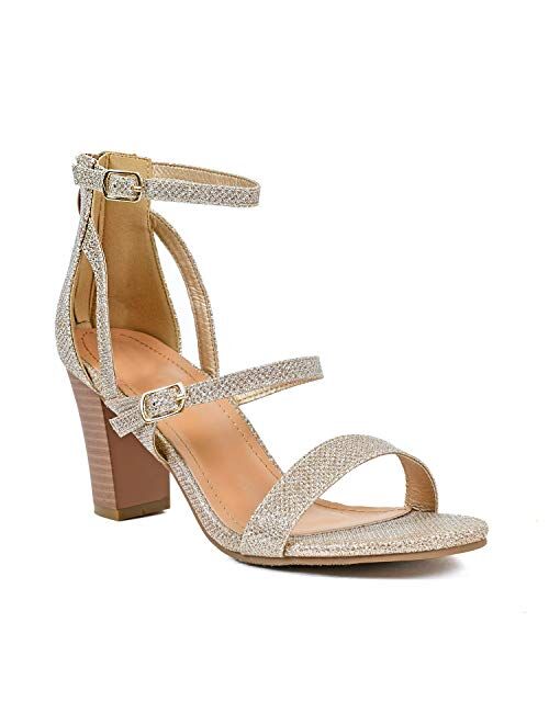 Womens Comfortable Strappy Chunky Block Sandal - Ankle Strap Open Toe Heeled Shoe Sandal