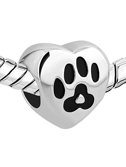 CharmSStory Stainless Steel Dog Mom Charm Pet Paw Print Beads for Bracelets