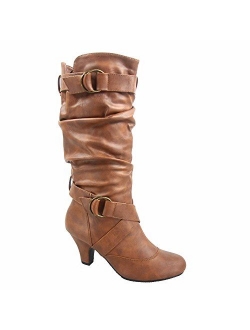 Link Maggie-39 Women's Fashion Low Heel Zipper Slouchy Mid-Calf Boots Shoes