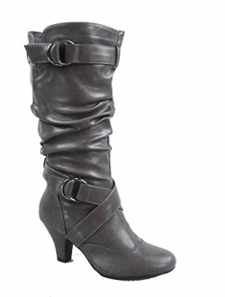 Link Maggie-39 Women's Fashion Low Heel Zipper Slouchy Mid-Calf Boots Shoes