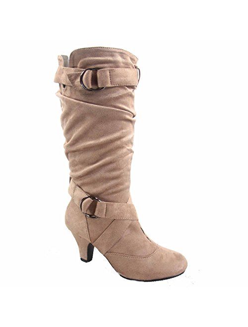 Forever Link Maggie-39 Women's Fashion Low Heel Zipper Slouchy Mid-Calf Boots Shoes