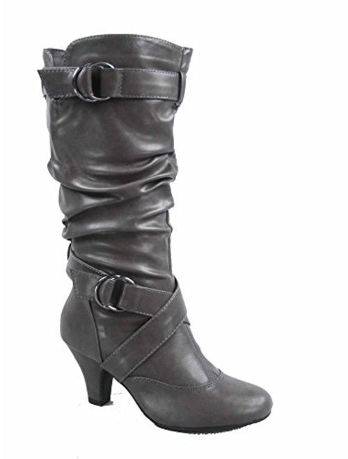 Forever Link Maggie-39 Women's Fashion Low Heel Zipper Slouchy Mid-Calf Boots Shoes