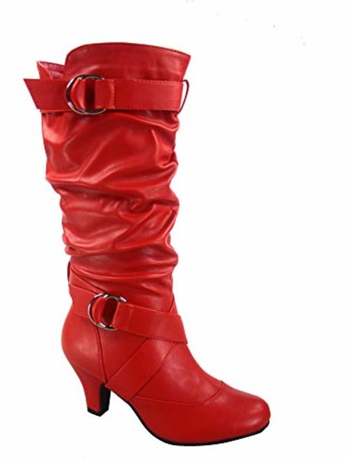 Forever Link Maggie-39 Women's Fashion Low Heel Zipper Slouchy Mid-Calf Boots Shoes