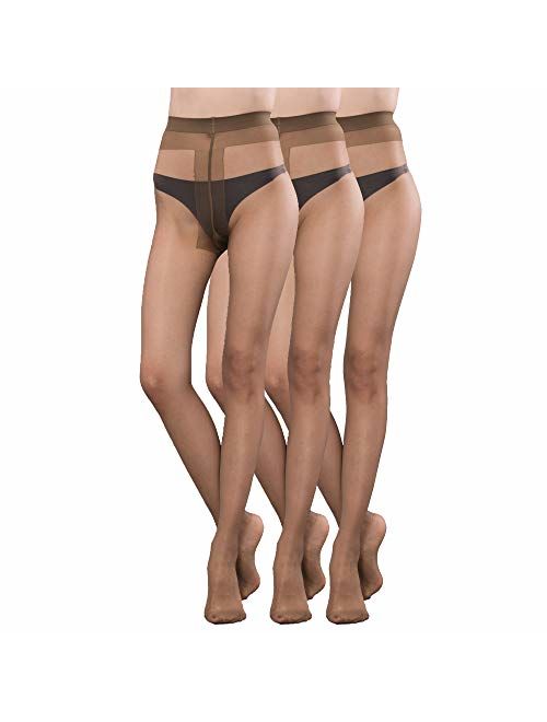 Pantyhose for Women Sheer Stockings 3 Packs Full Length Reinforced T Crotch 15 Denier