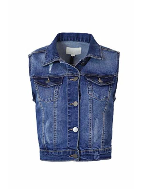 StyLeUp Women's Classic Casual Vintage Denim Jean Jacket/Vest Regular & Plus Size