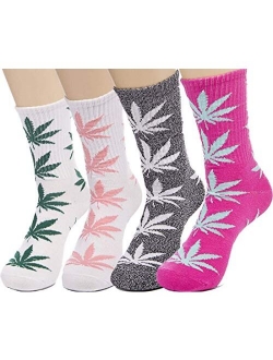 Lucky Ben 4pair-pack Marijuana Weed Leaf Printed Cotton High Socks, Mix Colors, fit for shoe size 7-11