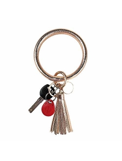 Leather Keychain Bracelet Key Ring Bangle Keyring, Tassel Ring Circle Key Ring Keychain Wristlet for Women Girls Free Your Hands