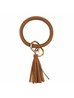 Leather Keychain Bracelet Key Ring Bangle Keyring, Tassel Ring Circle Key Ring Keychain Wristlet for Women Girls Free Your Hands