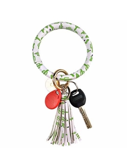 Leather Keychain Bracelet Key Ring Bangle Keyring, Tassel Ring Circle Key Ring Keychain Wristlet for Women Girls Free Your Hands