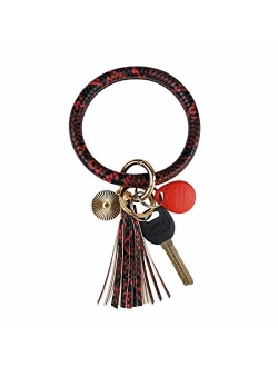 Leather Keychain Bracelet Key Ring Bangle Keyring, Tassel Ring Circle Key Ring Keychain Wristlet for Women Girls Free Your Hands