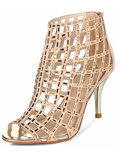 LizForm Women Cutout Sandal Boots Open Toe Stiletto Sandals Back Zipper Dress Shoes High Heels Boots