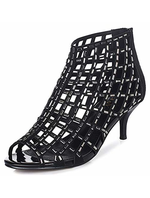 LizForm Women Cutout Sandal Boots Open Toe Stiletto Sandals Back Zipper Dress Shoes High Heels Boots