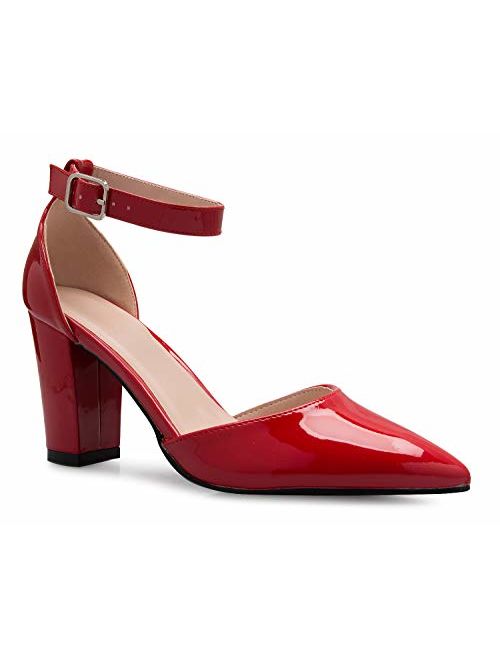 Olivia K Women's Sexy D'Orsay Ankle Strap Pointed Toe Block Heel Pump - Classic, Comfortable