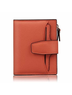 FT FUNTOR RFID Leather Wallet for Women, Ladies Card Holder Wallet, Small Compact Bifold Pocket Wallet with ID Window