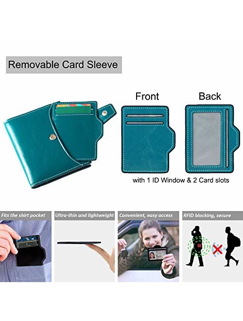 FT FUNTOR RFID Leather Wallet for Women, Ladies Card Holder Wallet, Small Compact Bifold Pocket Wallet with ID Window