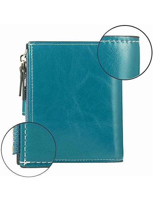 FT FUNTOR RFID Leather Wallet for Women, Ladies Card Holder Wallet, Small Compact Bifold Pocket Wallet with ID Window