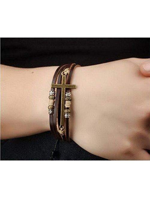 Feraco Religious Cross Wrap Bracelets Women Leather Christian Jewelry for Confirmation Gifts, Adjustable