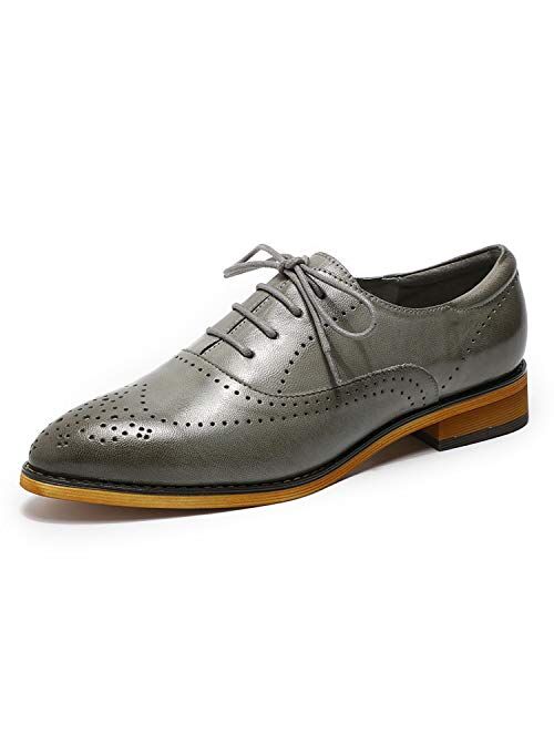 Mona flying Women's Leather Perforated Lace-up Oxfords Brogue Wingtip Derby Saddle Shoes for Girls ladis Women