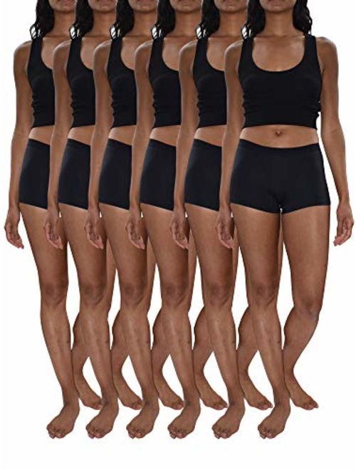 Sexy Basics Women's 6 Pack Modern Active Buttery Soft Boy Short Boxer Brief Panties