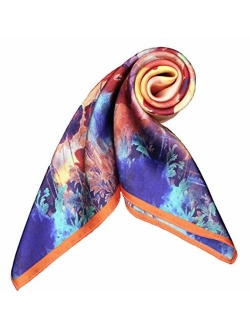 100% Pure Mulberry Silk Small Square Scarf -21'' x 21''- Breathable Lightweight Neckerchief -Digital Printed Scarf