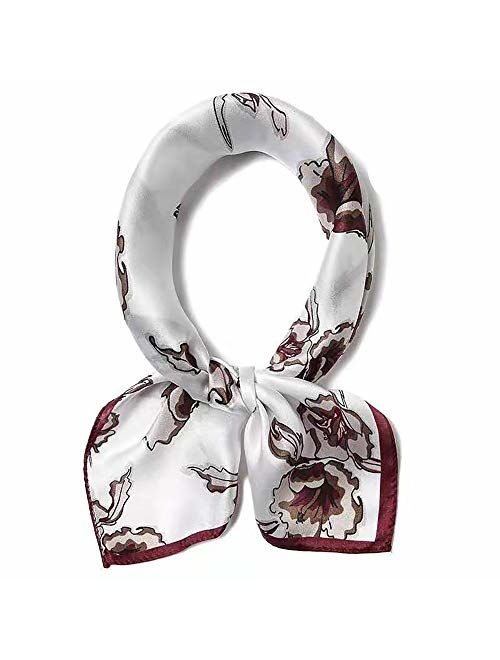 100% Pure Mulberry Silk Small Square Scarf -21'' x 21''- Breathable Lightweight Neckerchief -Digital Printed Scarf