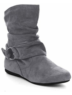 Women's Fashion Calf Flat Heel Side Zipper Slouch Ankle Boots