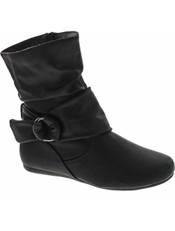 Women's Fashion Calf Flat Heel Side Zipper Slouch Ankle Boots