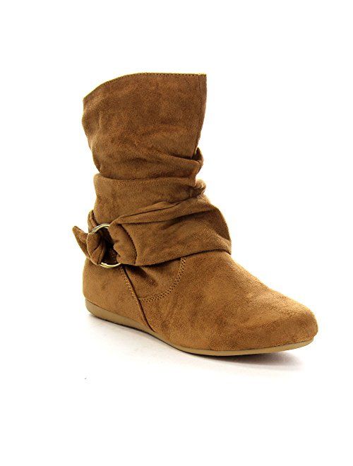 Women's Fashion Calf Flat Heel Side Zipper Slouch Ankle Boots