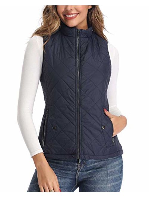 LONGKING Women's Outwear Vest - Stand Collar Lightweight Zip Quilted Vest for Women