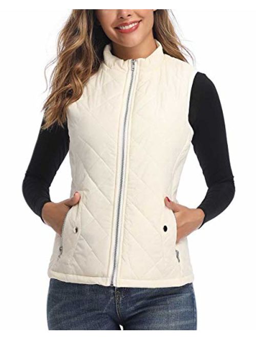 LONGKING Women's Outwear Vest - Stand Collar Lightweight Zip Quilted Vest for Women