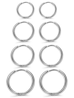 ORAZIO 4 Pairs Stainless Steel Hoop Earrings Set Huggie Earrings for Women,10MM-16MM