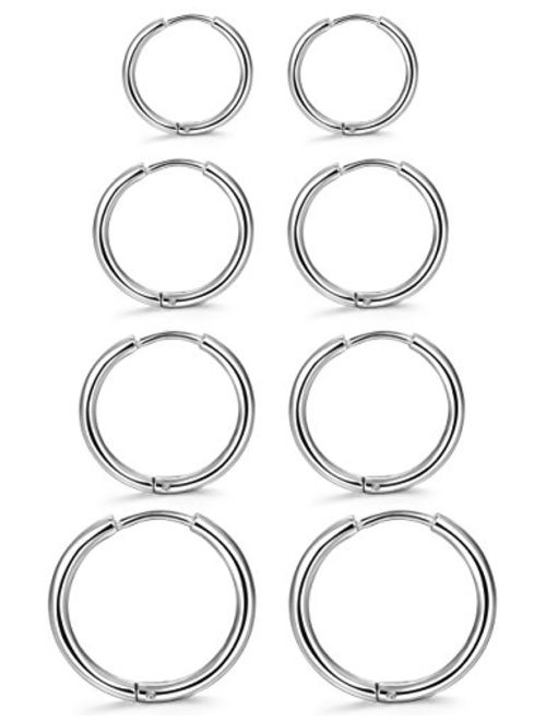 ORAZIO 4 Pairs Stainless Steel Hoop Earrings Set Huggie Earrings for Women,10MM-16MM