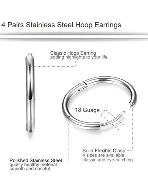 ORAZIO 4 Pairs Stainless Steel Hoop Earrings Set Huggie Earrings for Women,10MM-16MM