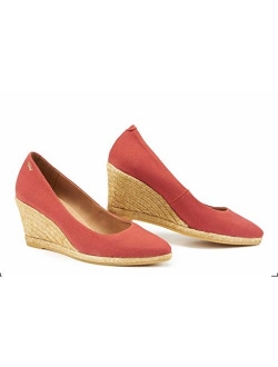 VISCATA Handmade in Spain Roses 2.75-inch Elegant Style, Soft Canvas, Slip-on Wedge Pump, Espadrilles Heel