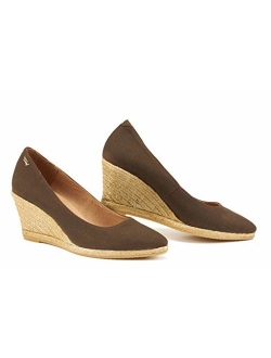 VISCATA Handmade in Spain Roses 2.75-inch Elegant Style, Soft Canvas, Slip-on Wedge Pump, Espadrilles Heel