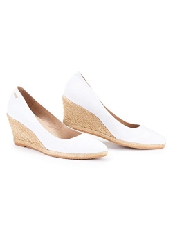 VISCATA Handmade in Spain Roses 2.75-inch Elegant Style, Soft Canvas, Slip-on Wedge Pump, Espadrilles Heel