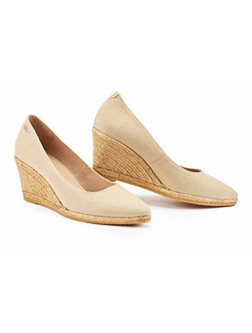 VISCATA Handmade in Spain Roses 2.75-inch Elegant Style, Soft Canvas, Slip-on Wedge Pump, Espadrilles Heel