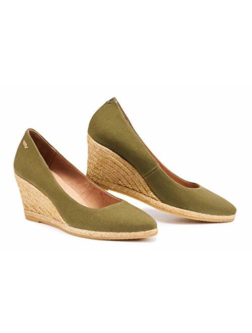 VISCATA Handmade in Spain Roses 2.75-inch Elegant Style, Soft Canvas, Slip-on Wedge Pump, Espadrilles Heel