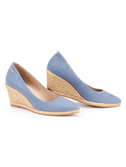 VISCATA Handmade in Spain Roses 2.75-inch Elegant Style, Soft Canvas, Slip-on Wedge Pump, Espadrilles Heel