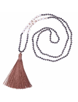 KELITCH Long Tassel Necklace Handmade Shell Pearl Crystal Beads Necklace for Women