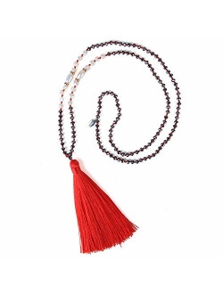 KELITCH Long Tassel Necklace Handmade Shell Pearl Crystal Beads Necklace for Women