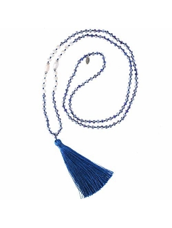 KELITCH Long Tassel Necklace Handmade Shell Pearl Crystal Beads Necklace for Women