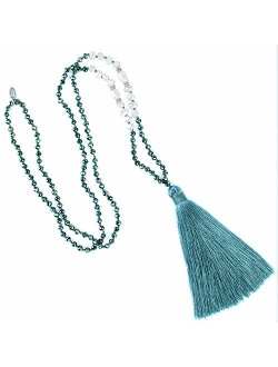 KELITCH Long Tassel Necklace Handmade Shell Pearl Crystal Beads Necklace for Women