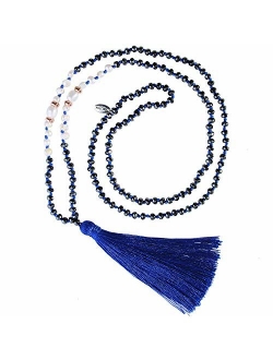 KELITCH Long Tassel Necklace Handmade Shell Pearl Crystal Beads Necklace for Women