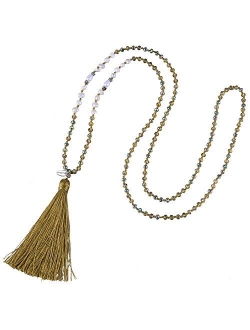 KELITCH Long Tassel Necklace Handmade Shell Pearl Crystal Beads Necklace for Women