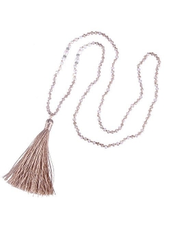 KELITCH Long Tassel Necklace Handmade Shell Pearl Crystal Beads Necklace for Women