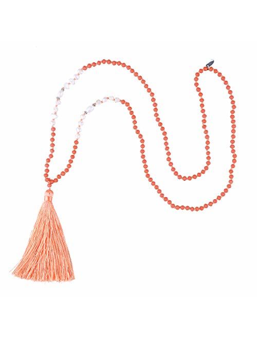 KELITCH Long Tassel Necklace Handmade Shell Pearl Crystal Beads Necklace for Women