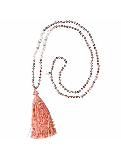 KELITCH Long Tassel Necklace Handmade Shell Pearl Crystal Beads Necklace for Women